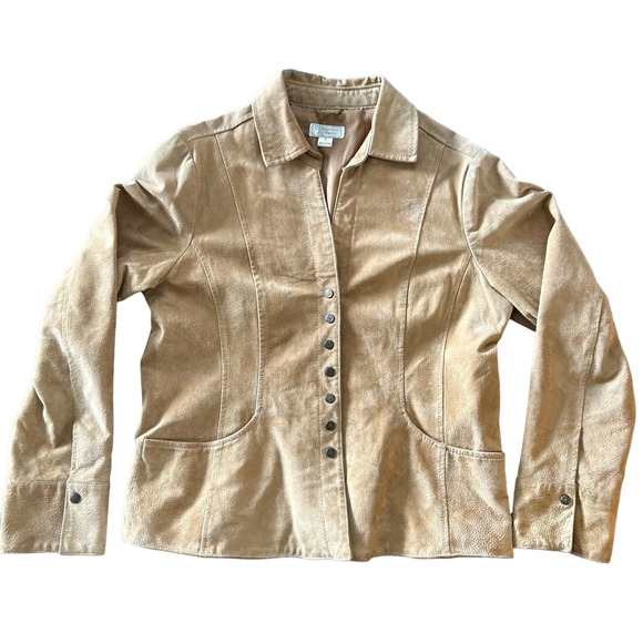 Christopher & Banks Jackets & Blazers - Vintage Christopher & Banks Suede Tan Snap Up Jacket - Size XL
